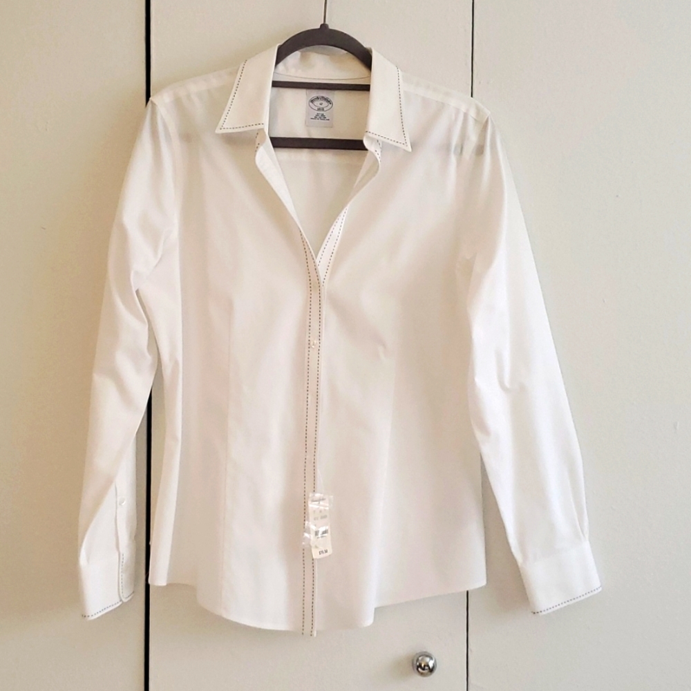 NWT Brooks Brothers fitted white shirt with black stitching size 12
